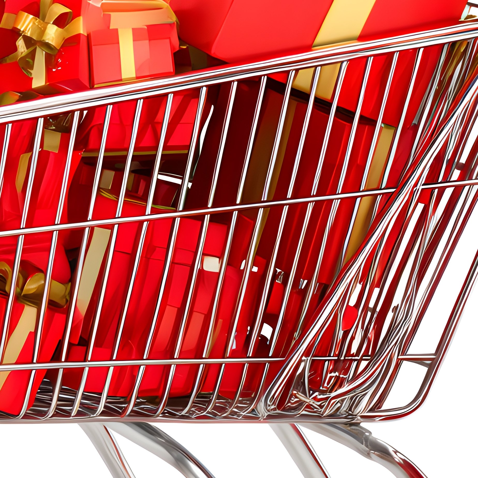 Shopping Cart Filled With Gift Boxes And Shopping Bags Gifts - Full Resolution Quality Preview
