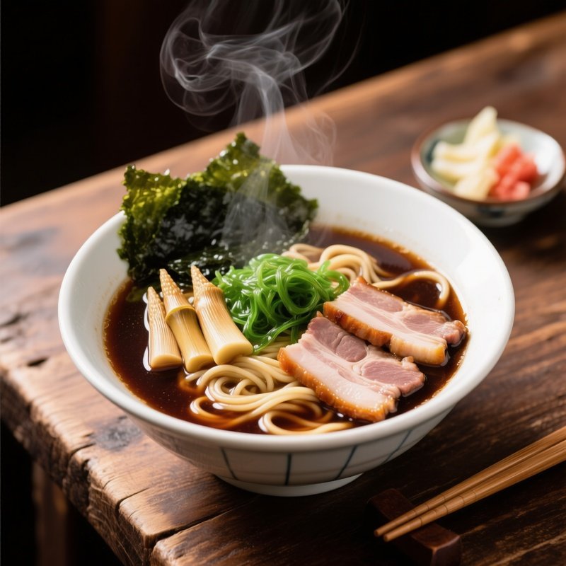 Shoyu Ramen With Soy Broth Noodles Bamboo Seaweed Pork