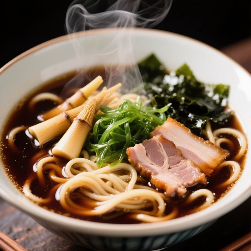 Shoyu Ramen With Soy Sauce Broth Noodles Bamboo Shoots Seaweed Sliced Pork