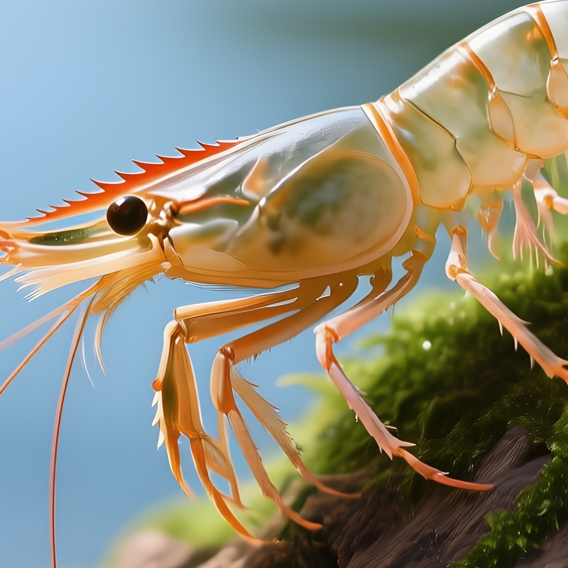 Shrimp Climbing Driftwood With Moss - Full Resolution Quality Preview