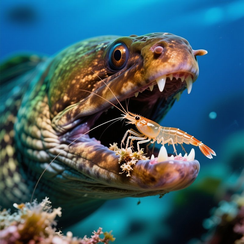 Shrimp Moray Teeth Cleaning Underwater
