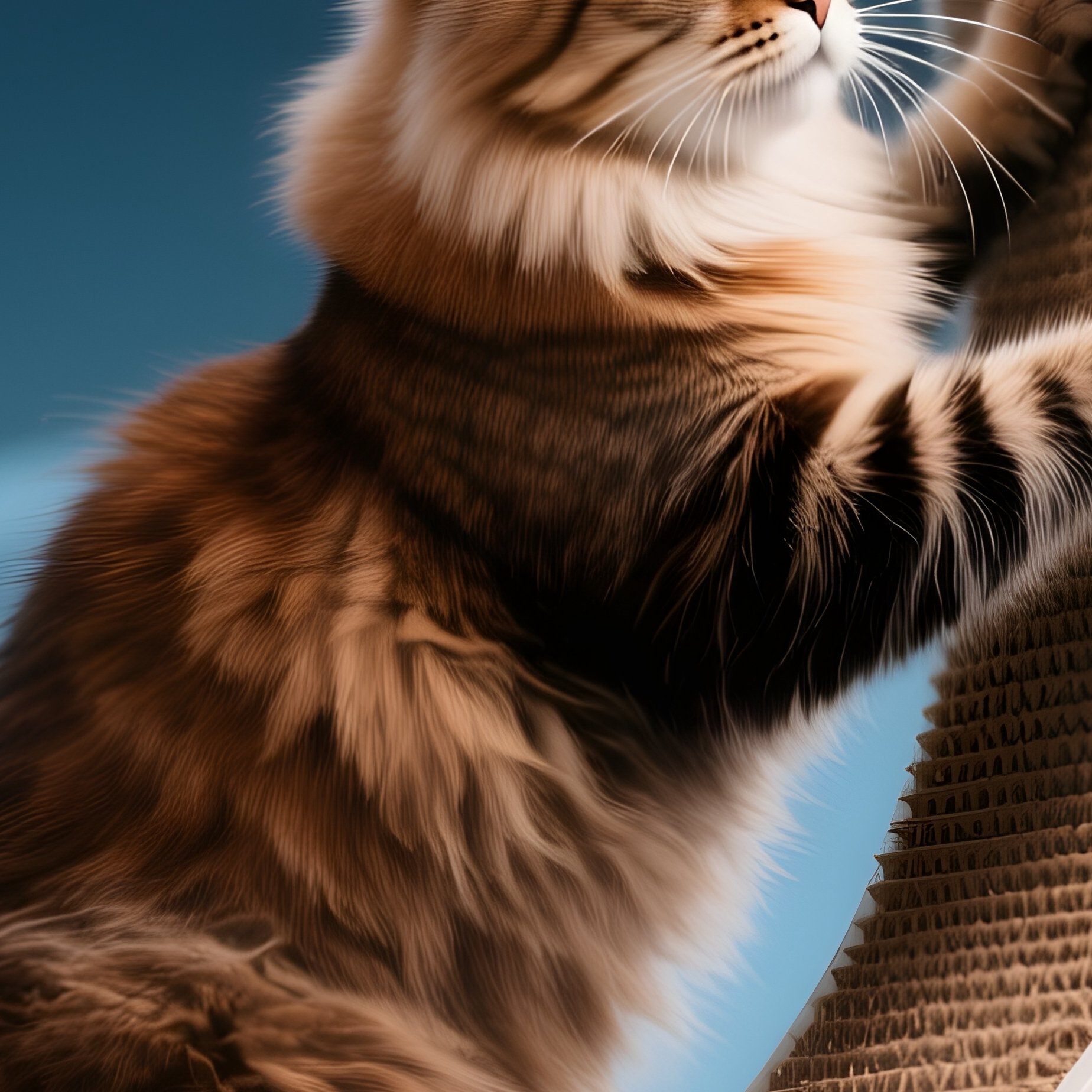 Siberian Cat Climbing Scratching Post Mid Action Science Fiction - Full Resolution Quality Preview