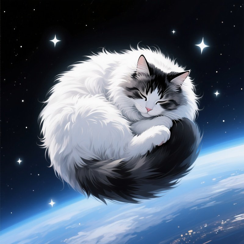 Siberian Cat Curling Into A Perfect Ball In Space
