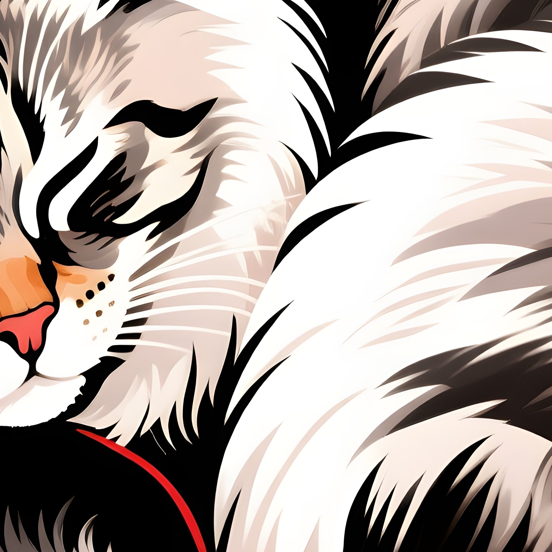 Siberian Cat Curling Up Into A Perfect Ball In An Art Deco Style - Full Resolution Quality Preview
