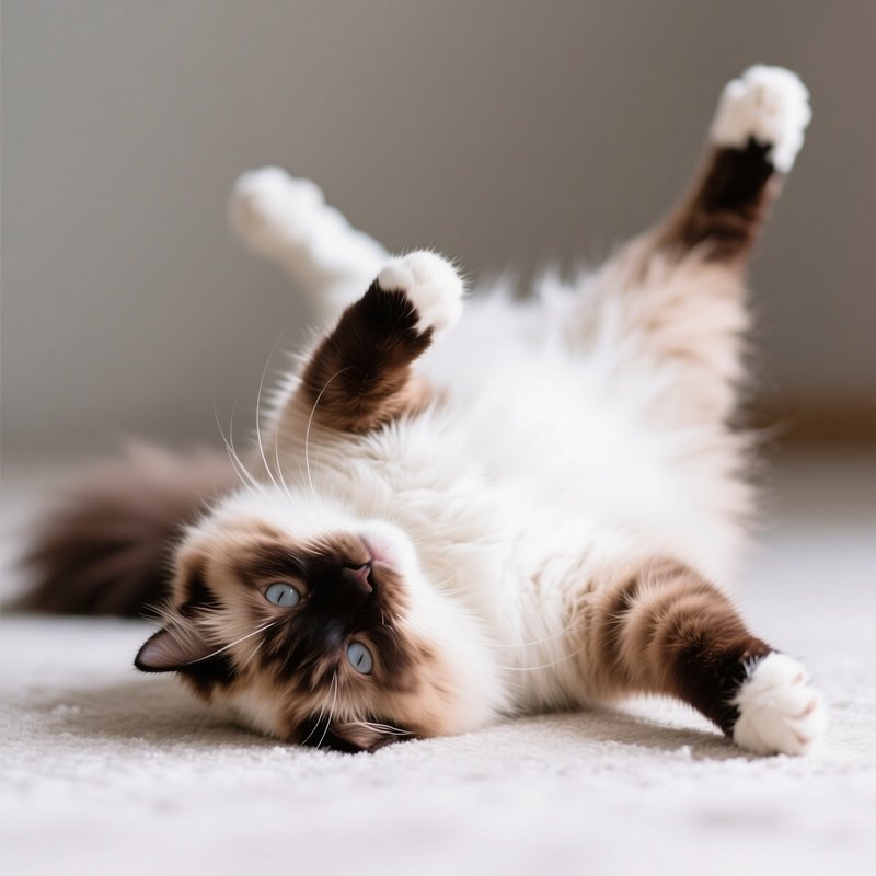 Siberian Cat Inverted On Back