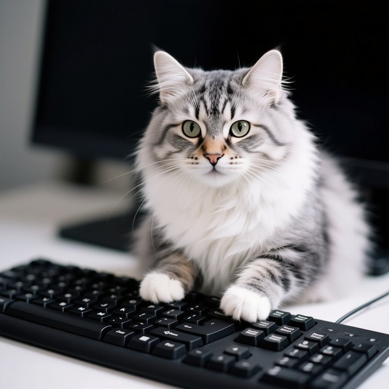 Siberian Cat On Keyboard Laptop Image 01