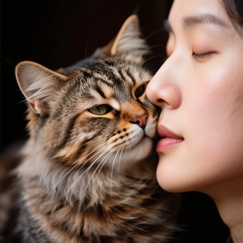 Siberian Cat Rubbing Face On Human Person
