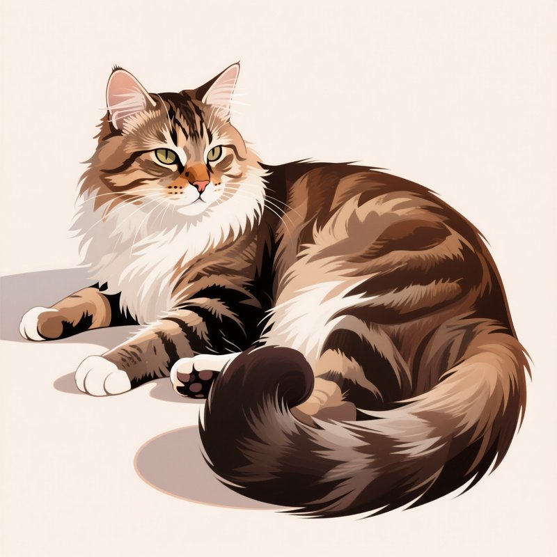 Siberian Cat Sitting Tail Around Paws Art