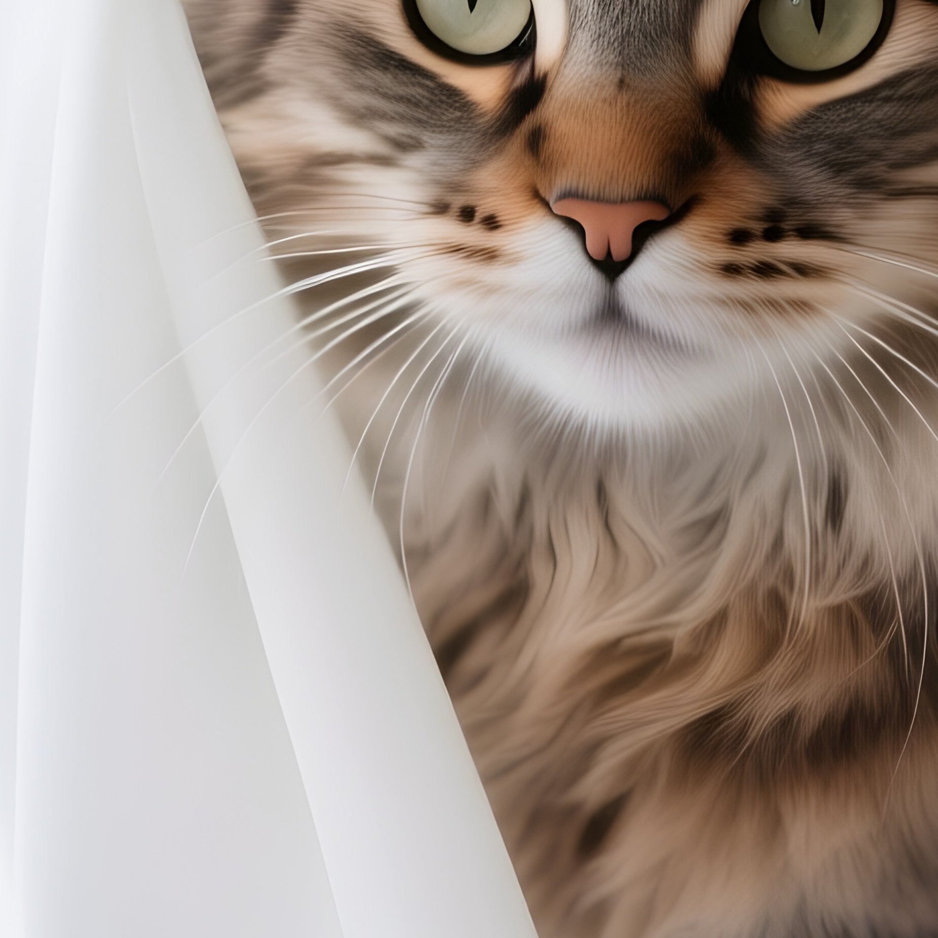 Siberian Cat Sneaking Between Curtains - Full Resolution Quality Preview