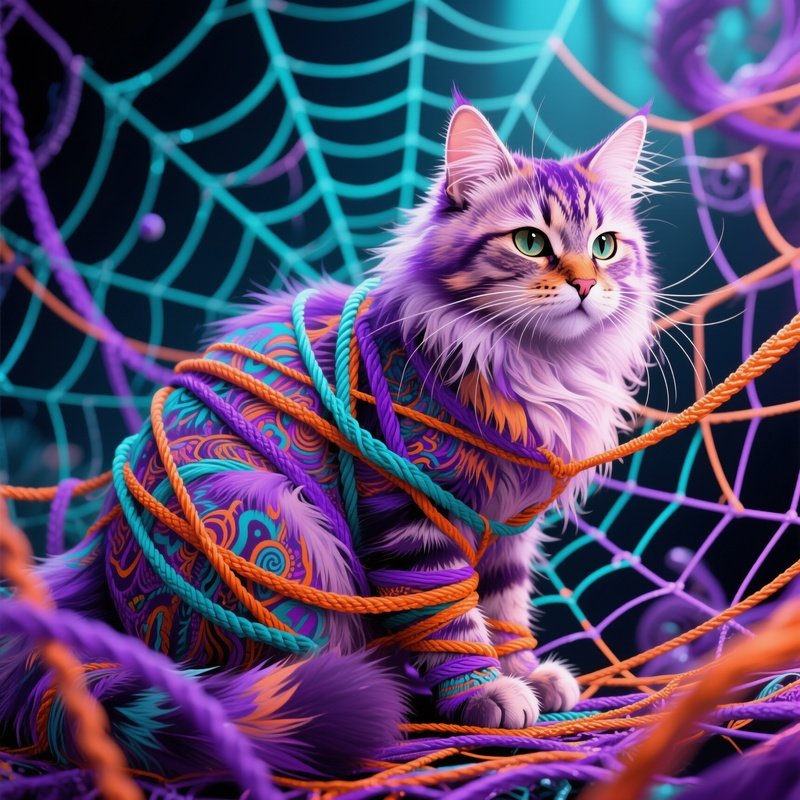 Siberian Cat Tangled In String Ribbon Concept Art