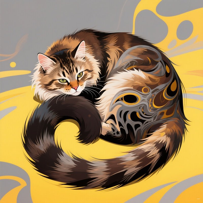 Siberian Cat Wrapping Around Another Animal Digital Art