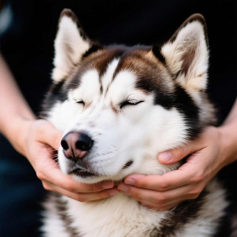 Siberian Husky Dog Resting In Hands