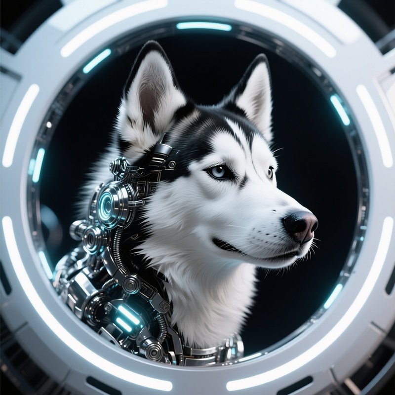 Siberian Husky Head Through A Hole Science Fiction
