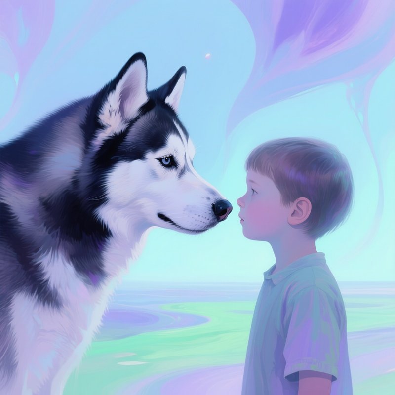 Siberian Husky Nose To Nose With Human Child Abstract