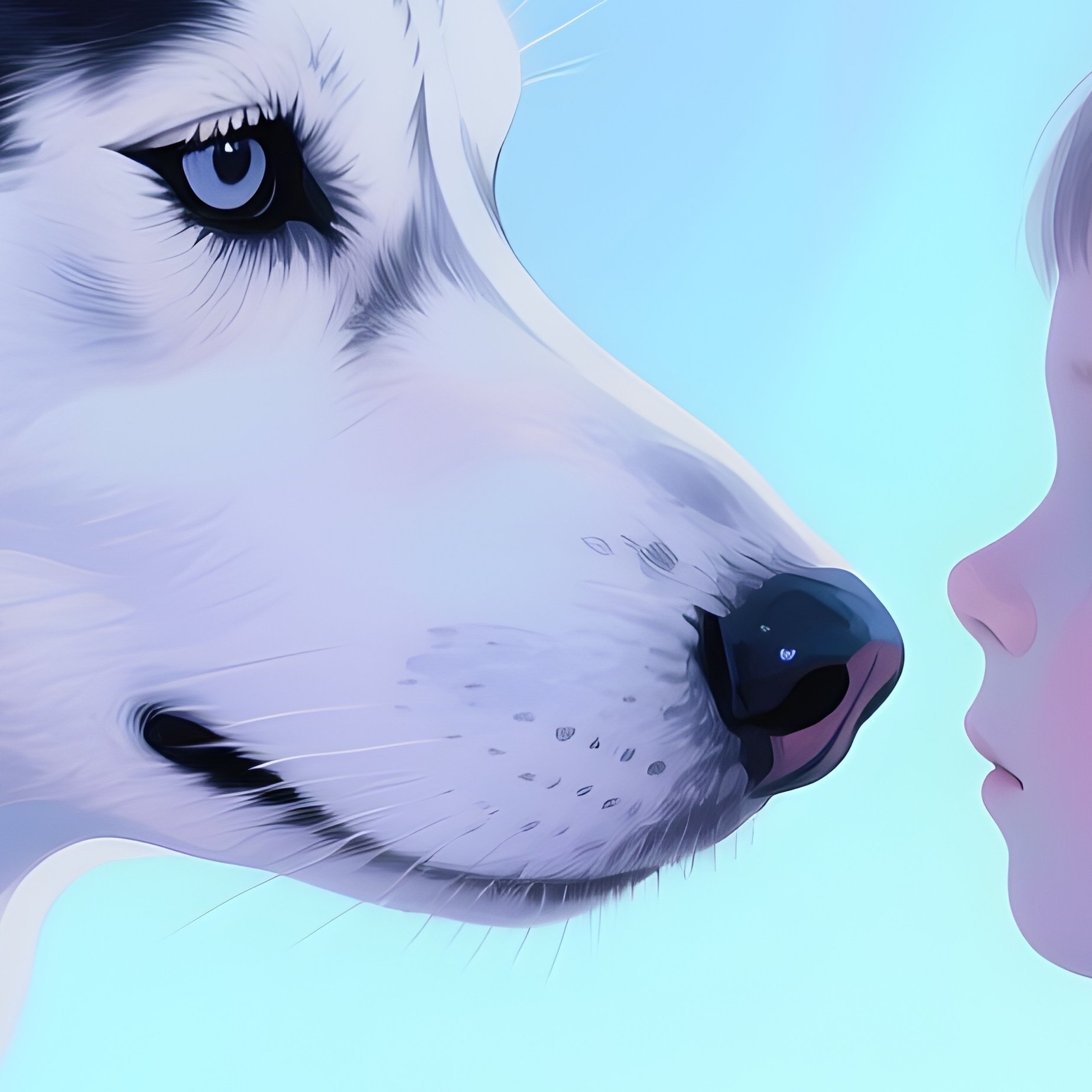 Siberian Husky Nose To Nose With Human Child Abstract - Full Resolution Quality Preview
