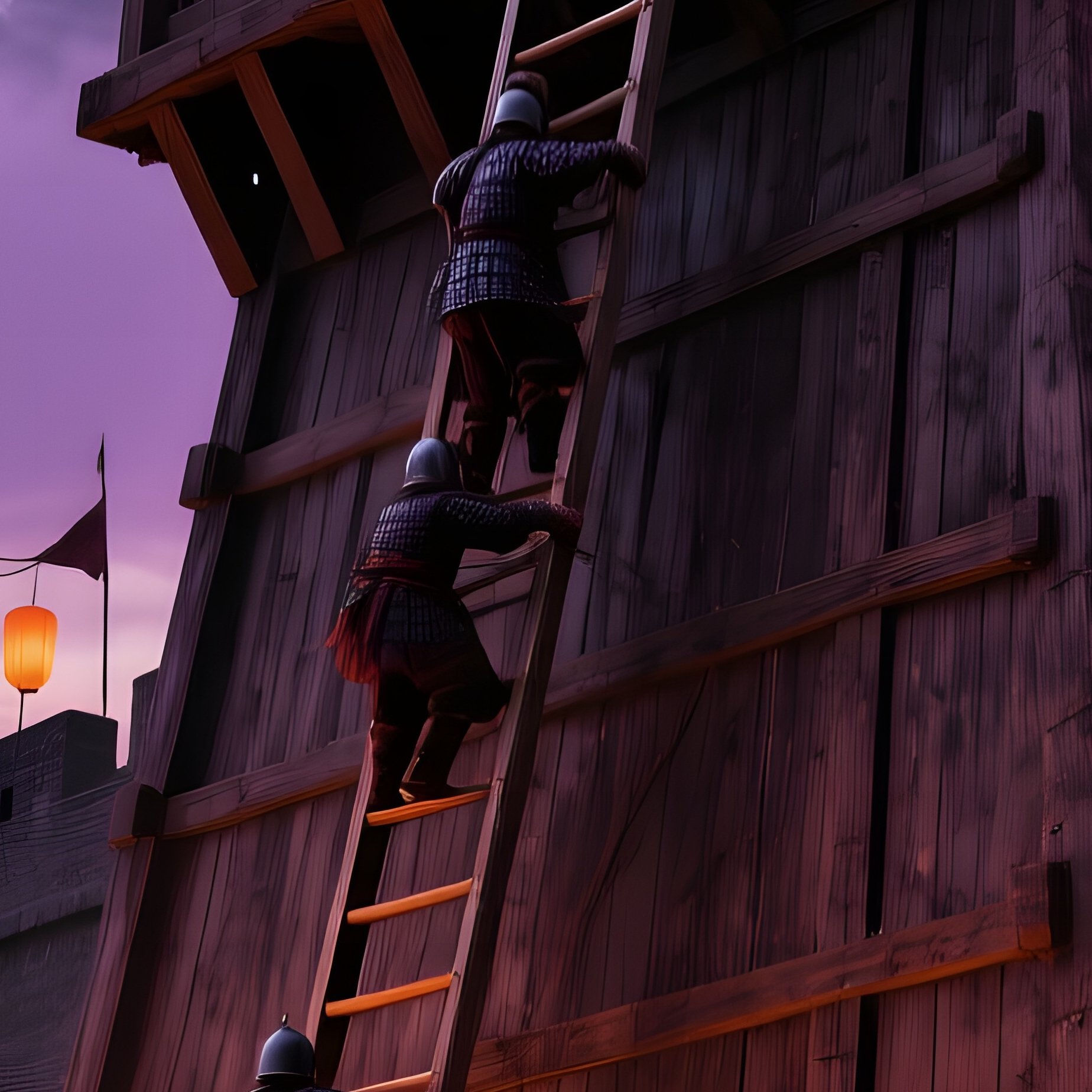 Siege Tower Approaching Chinese City Wall Twilight - Full Resolution Quality Preview