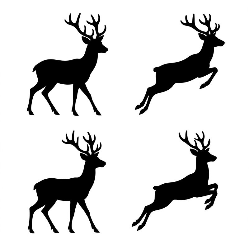 Silhouettes Of Deer In Various Poses Deer Silhouette