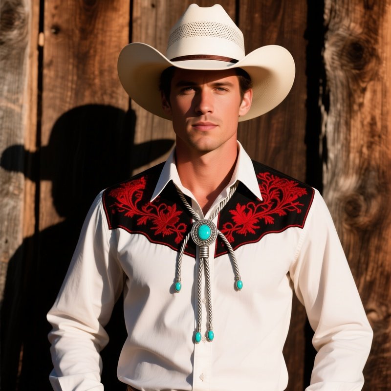 Silver Turquoise Bolo Tie With Western Shirt