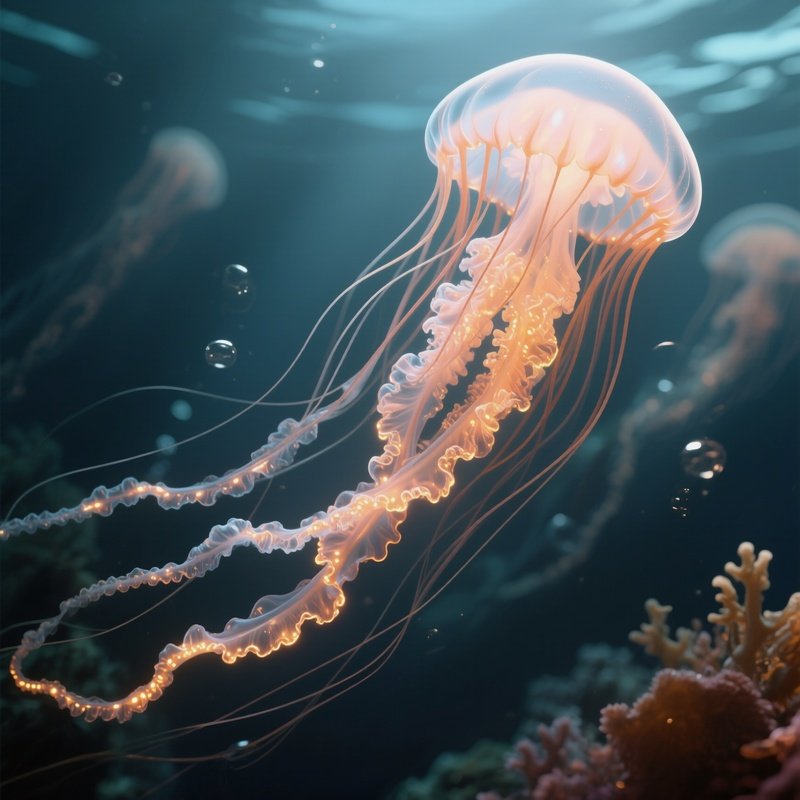 Siphonophore – Long Glowing Chain Of Drifting Organisms.