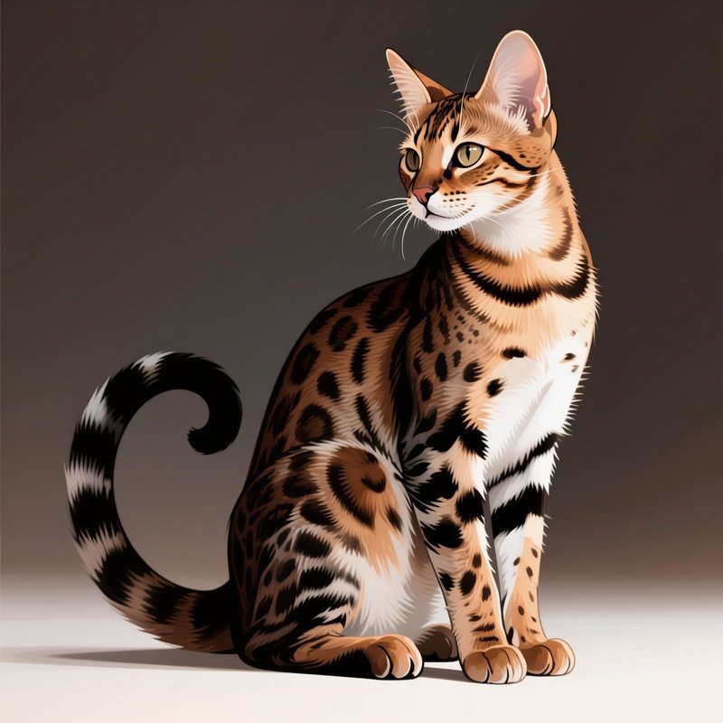 Sitting Savannah Cat Tail Around Paws Art