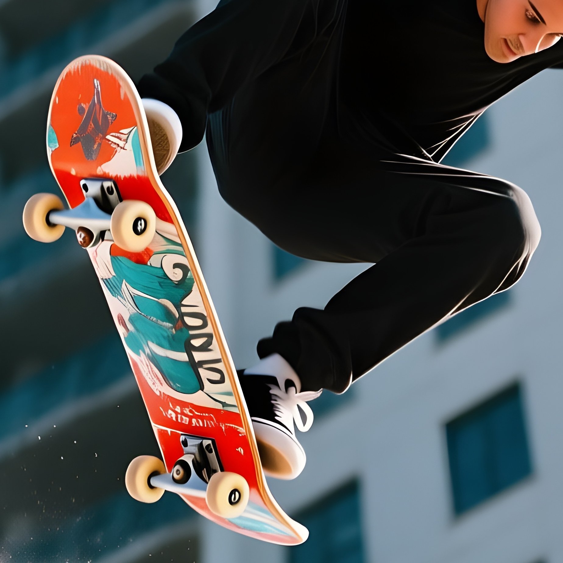 Skateboarder Crash Leo Flipping Off Building Rooftop - Full Resolution Quality Preview