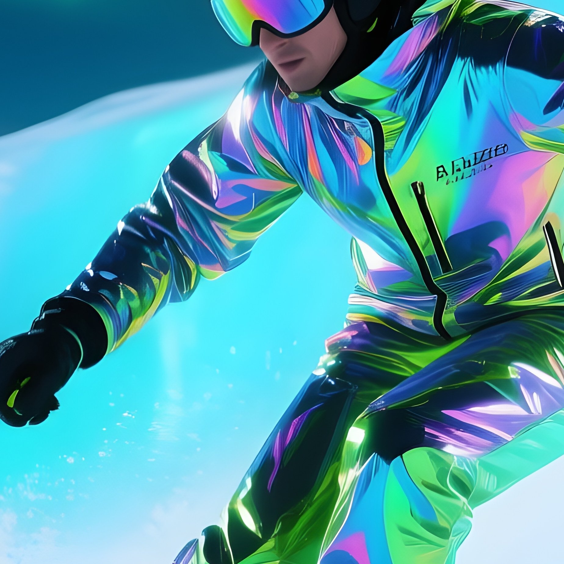 Ski Racer Blaze Aurora Speeding Down A Glowing Glacier - Full Resolution Quality Preview