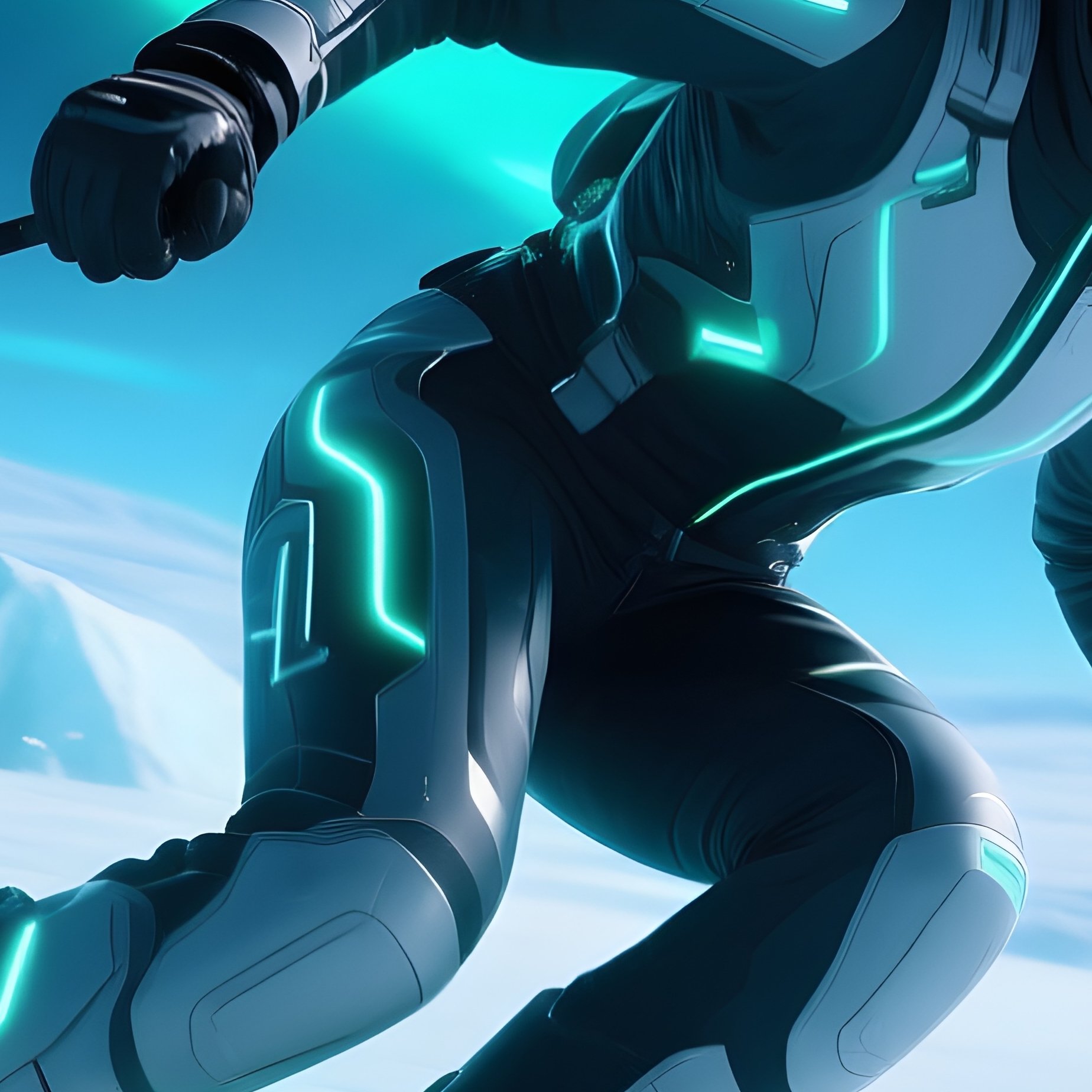 Ski Racer Blaze Aurora Speeding Down A Glowing Glacier Science Fiction - Full Resolution Quality Preview