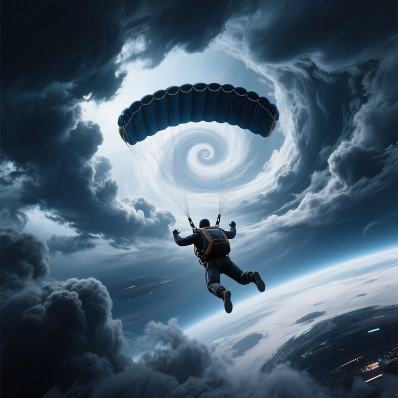 Skydiver Halovega Spiraling Through Storm Clouds Fictional World