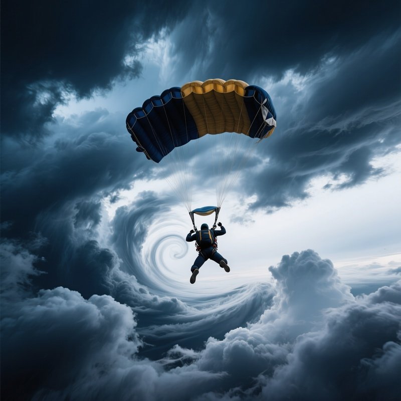 Skydiver Halovega Spiraling Through Storm Clouds