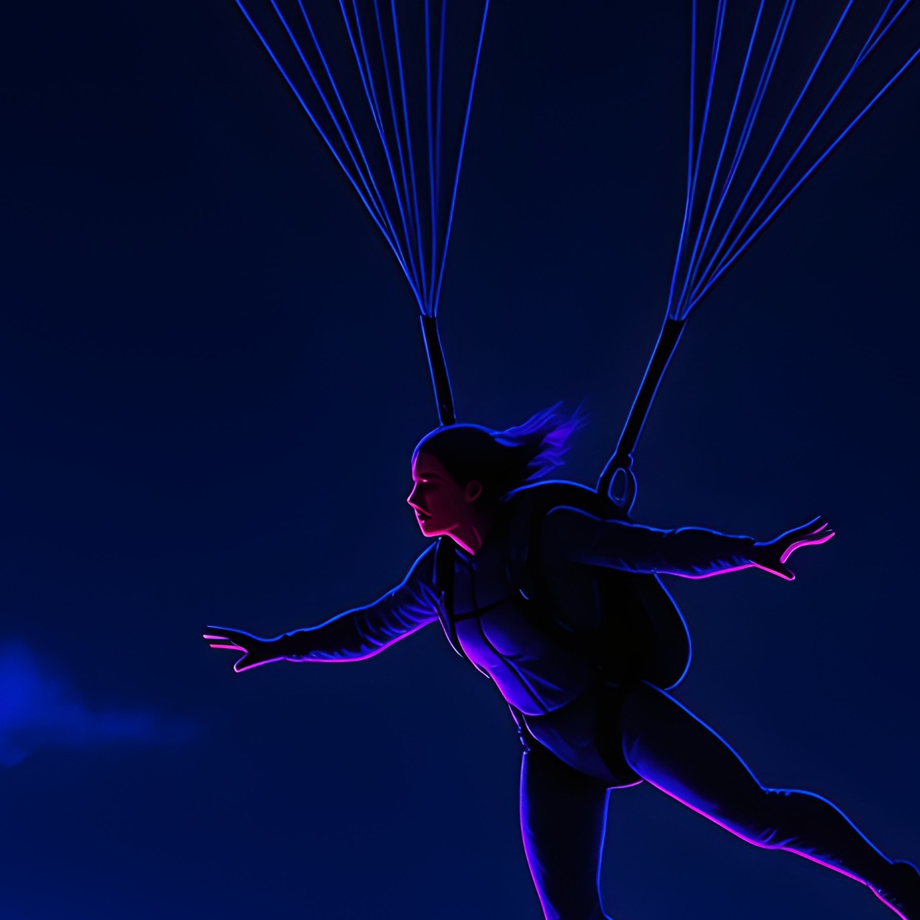 Skydiver Weaving Through Neon Clouds At Night - Full Resolution Quality Preview