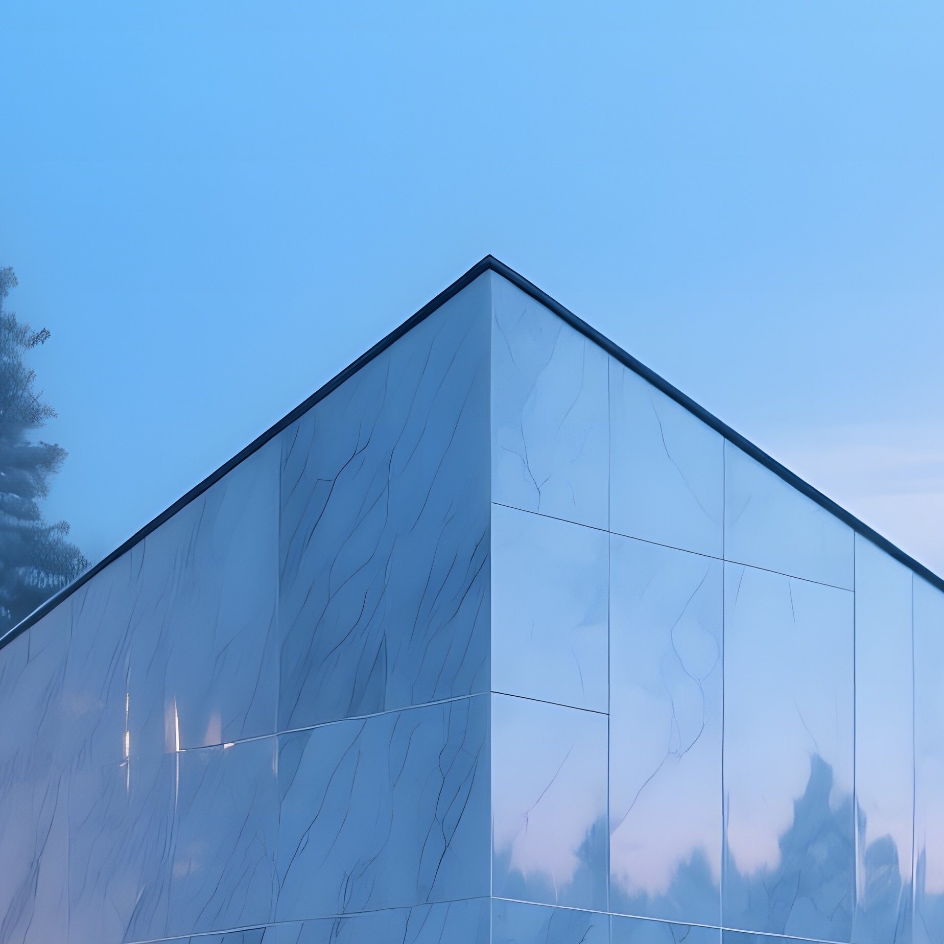 Sleek Modern Cabin Polished Irish Marble Winter Lake - Full Resolution Quality Preview