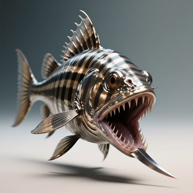 Sloane’S Viperfish – Metallic Striped Body With Swordlike Lower Jaw.