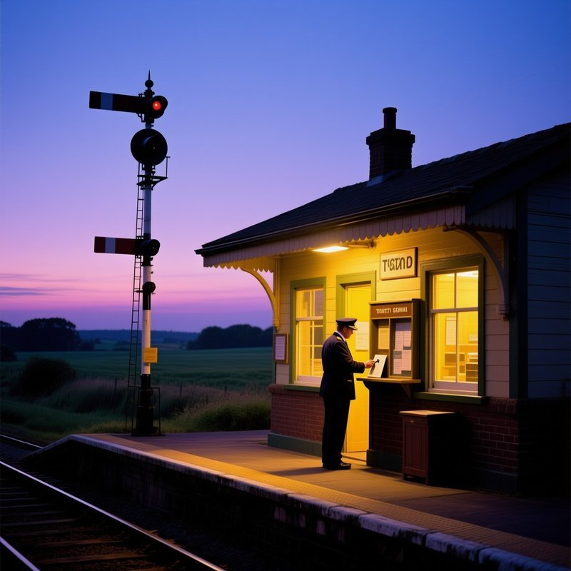 Small Town Stop Rural Train Station Dusk