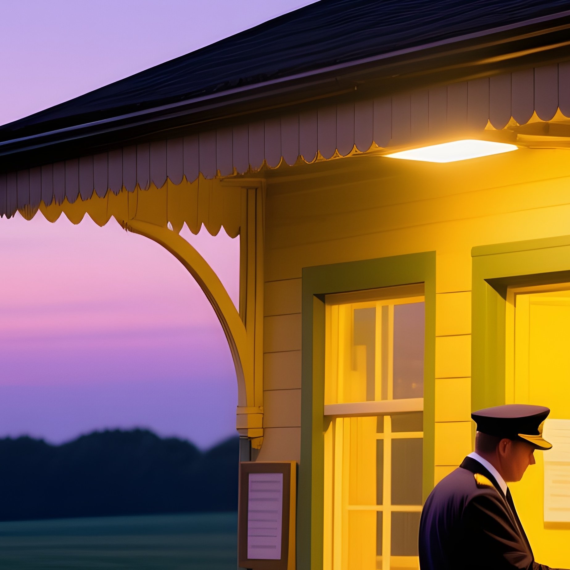 Small Town Stop Rural Train Station Dusk - Full Resolution Quality Preview