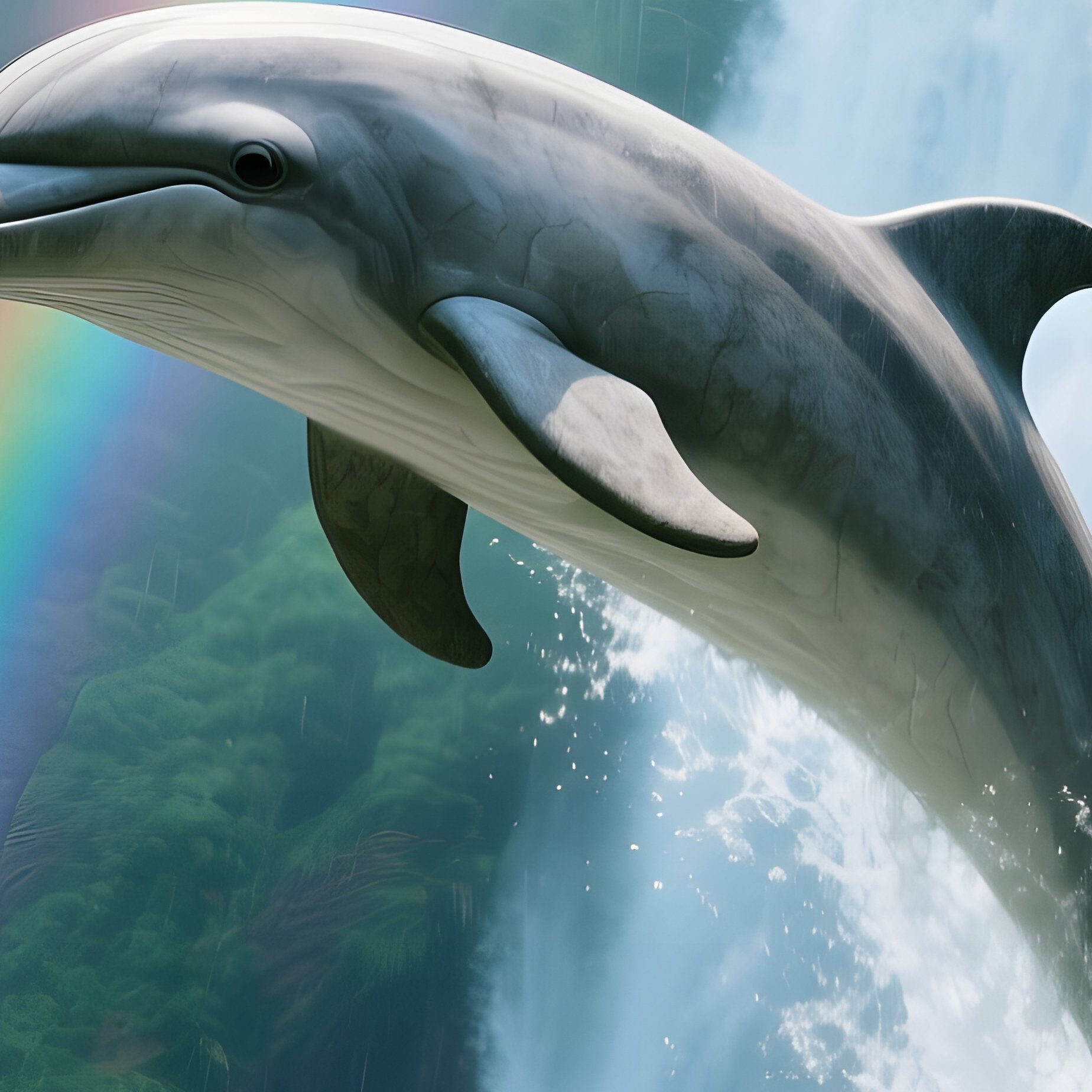 Smooth Stone Dolphin Leaping From Waterfall In Tropical Canyon - Full Resolution Quality Preview