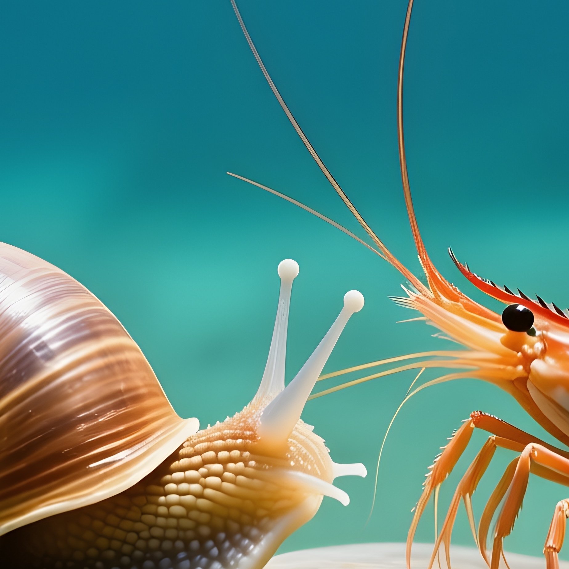 Snail And Shrimp Meeting On Rock - Full Resolution Quality Preview