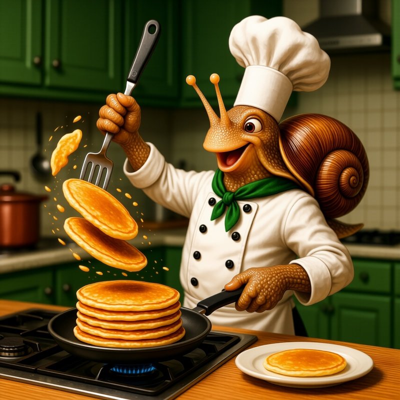 Snail Chef Flipping Pancakes
