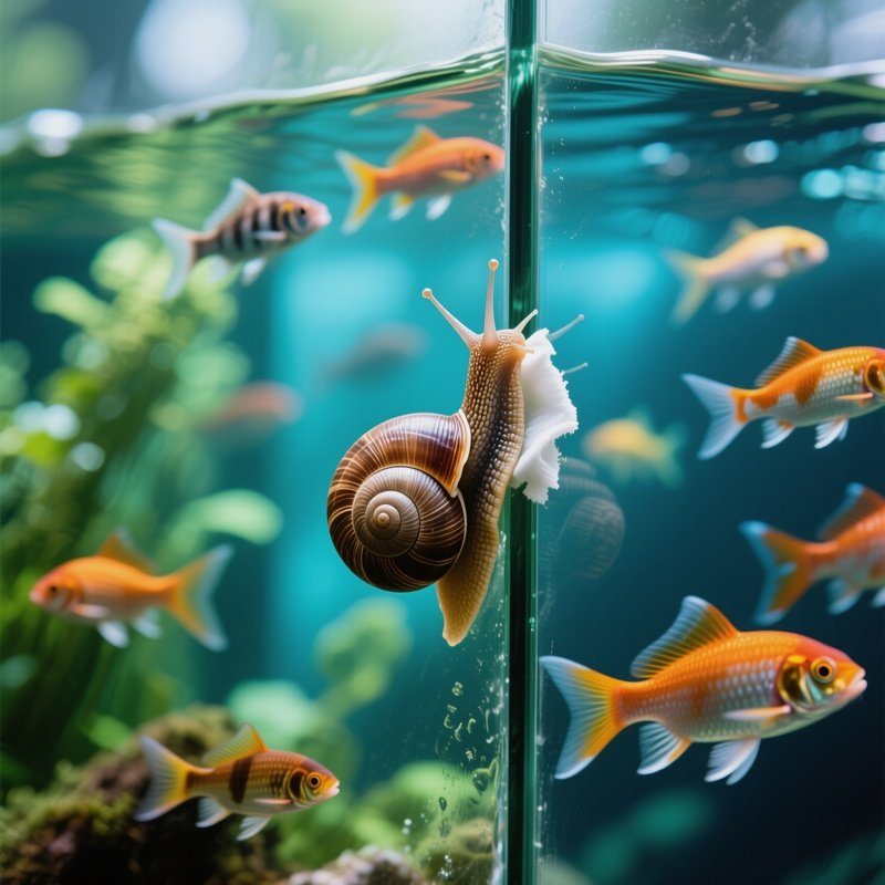 Snail_Cleaning_Glass_Wall_Fish_Swim_Behind