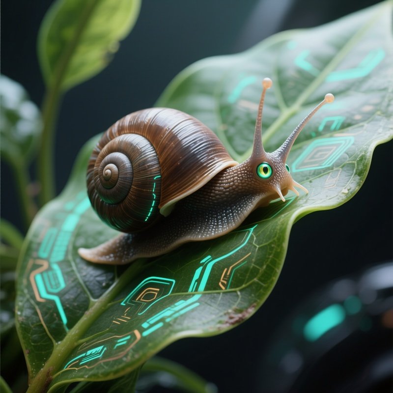 Snail Exploring Plant Edge Science Fiction