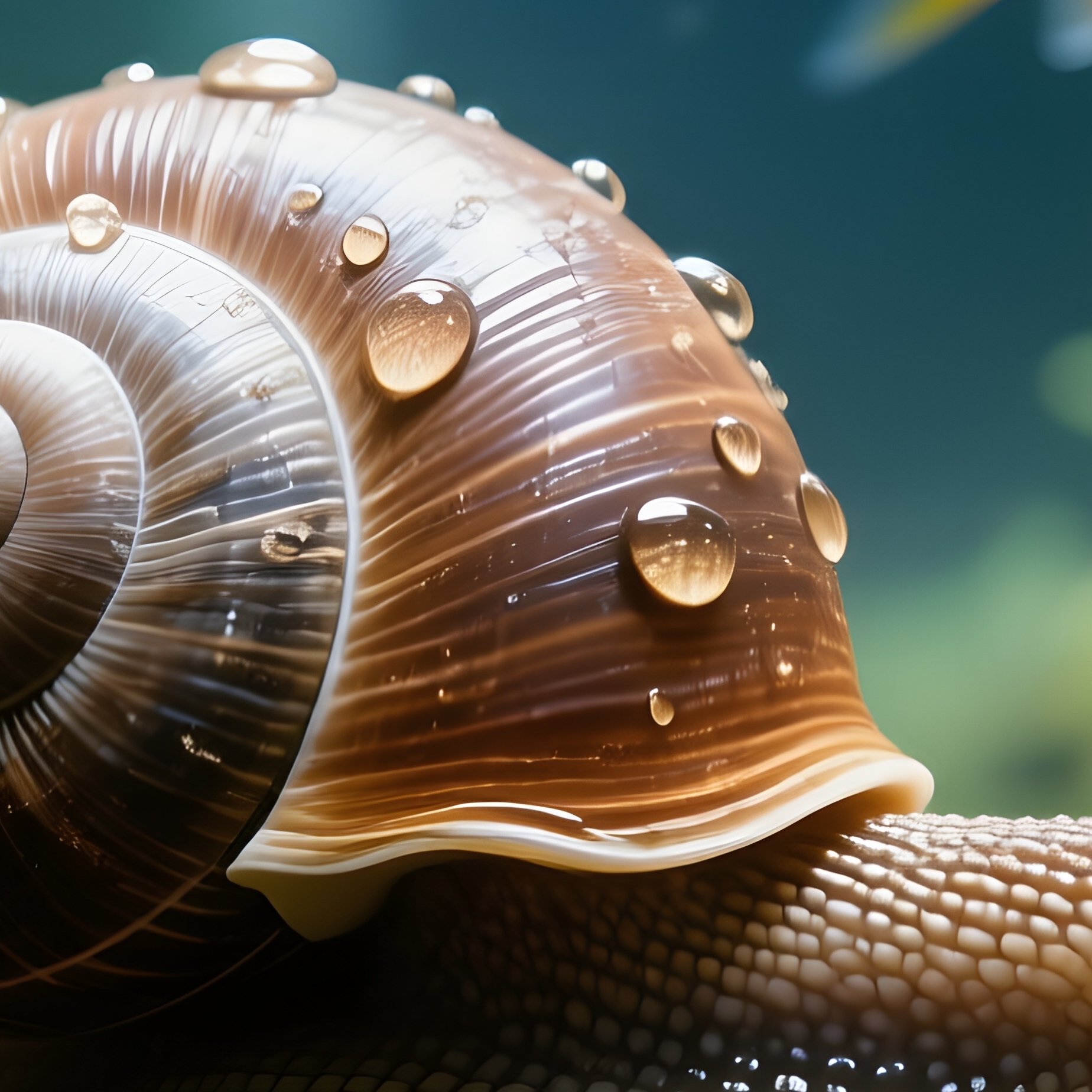 Snail Shell Reflecting Light Near Aquarium Glass - Full Resolution Quality Preview