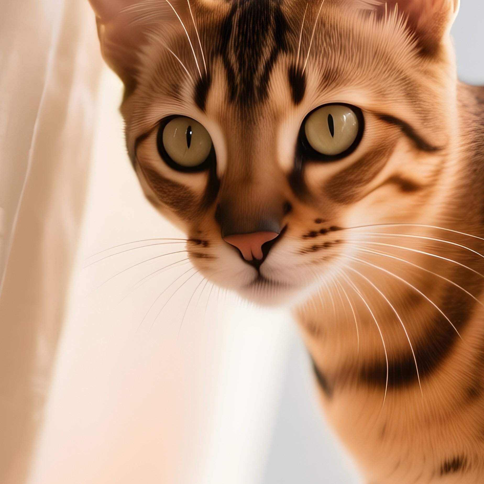 Sneaky Savannah Cat Between Curtains - Full Resolution Quality Preview