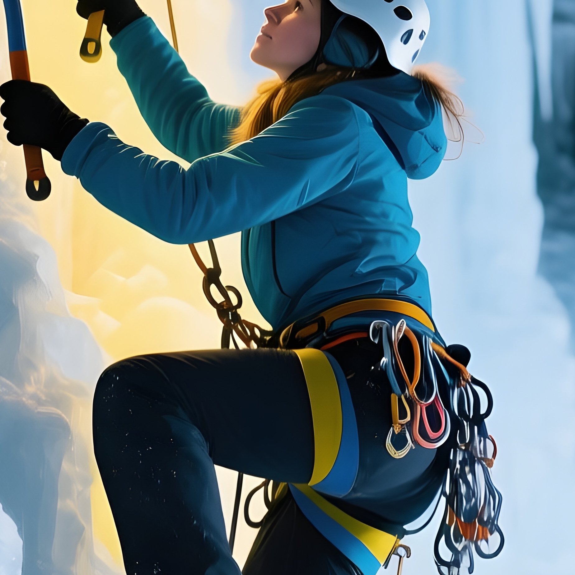 Snow Climber Polar Jett Scaling A Cliff Of Light Ice Climbing - Full Resolution Quality Preview