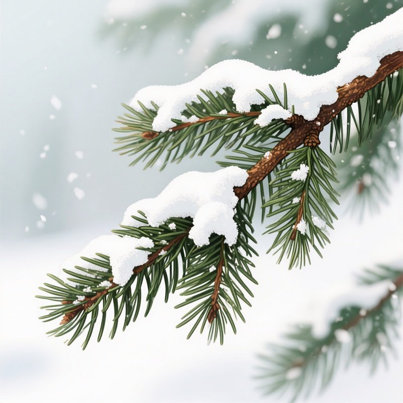 Snow Covered Pine Branch Winter Nature