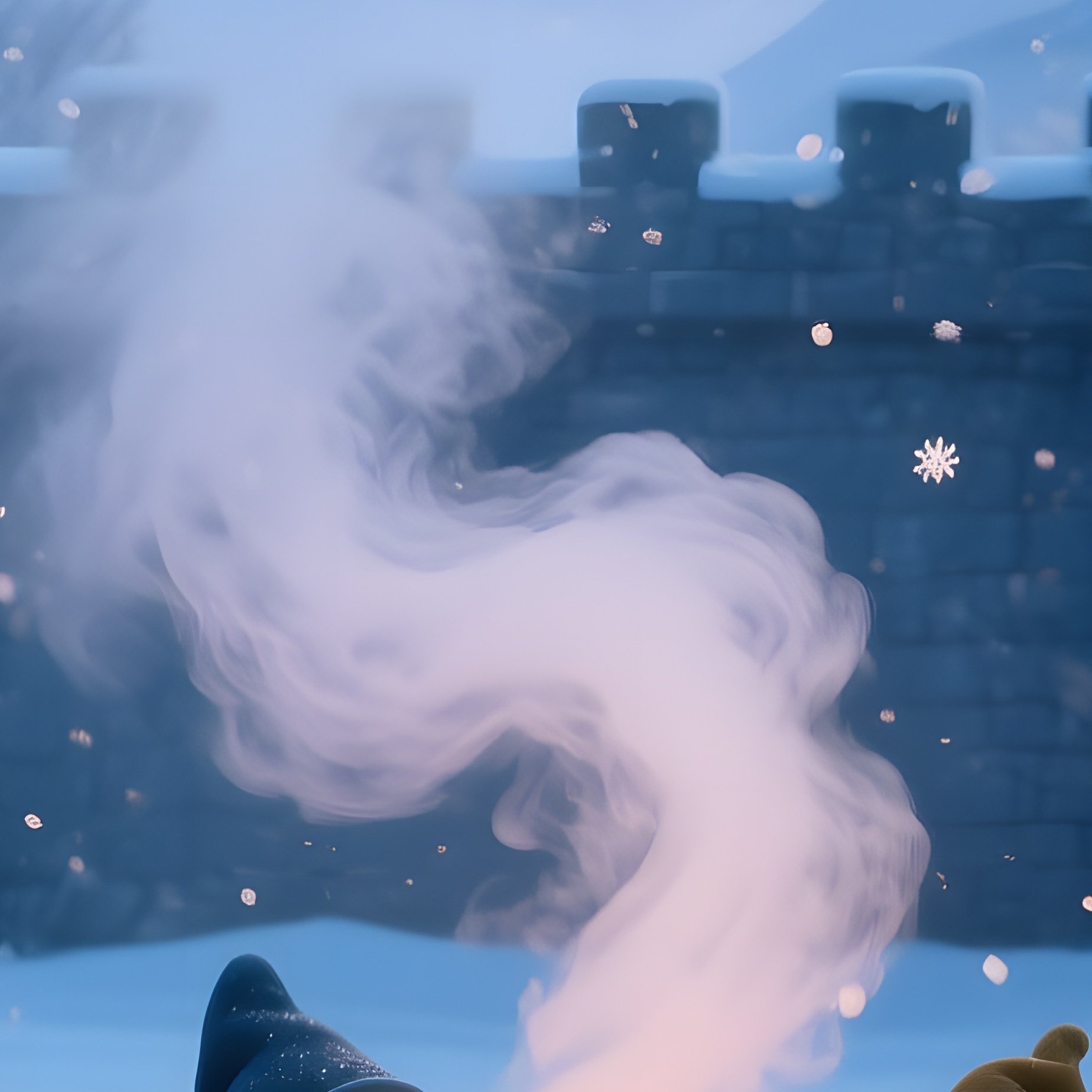 Snow White Dwarfs At Dawn In Snowy Castle Courtyard - Full Resolution Quality Preview