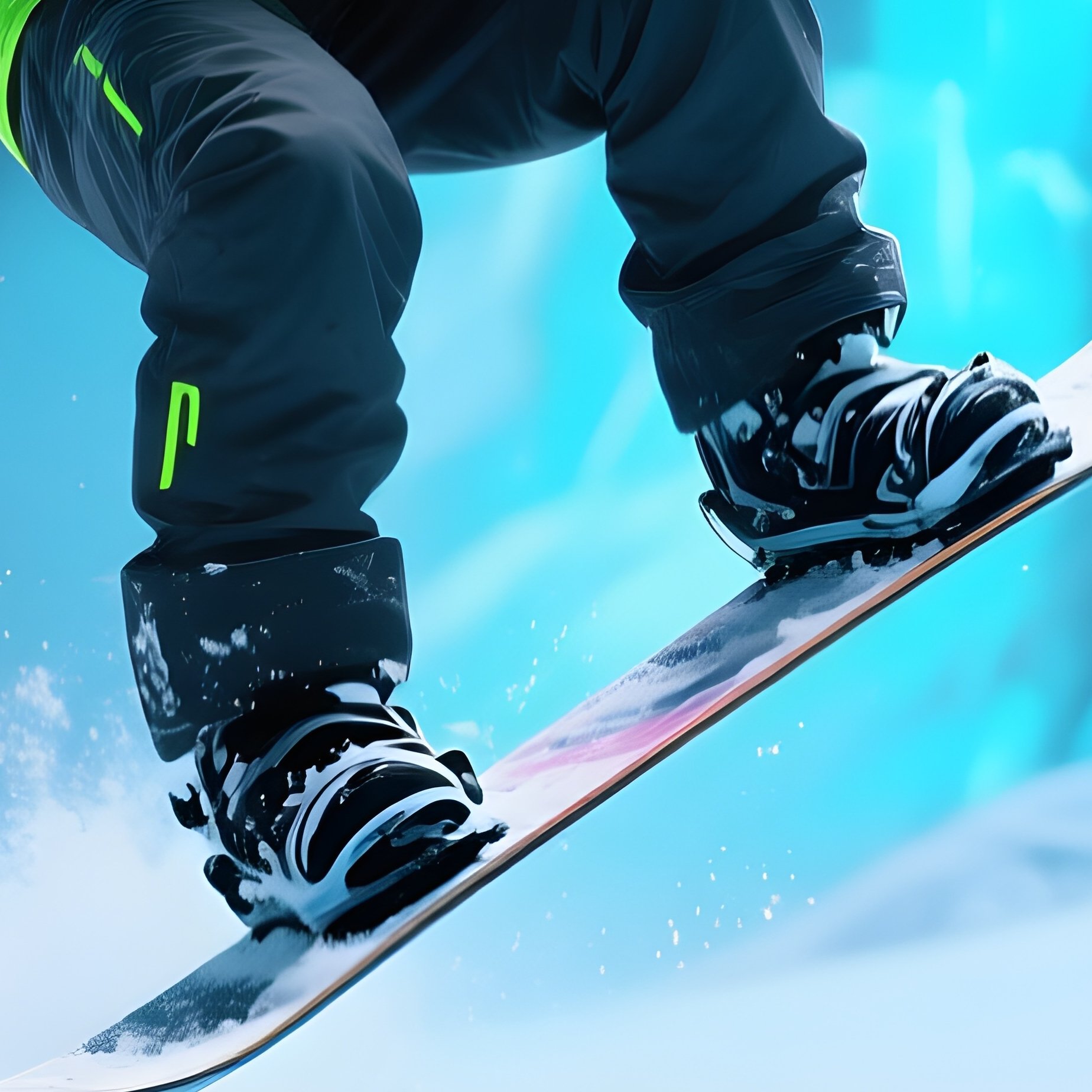 Snowboarder Arctic Neon Grinding On Frozen Rails 2 - Full Resolution Quality Preview