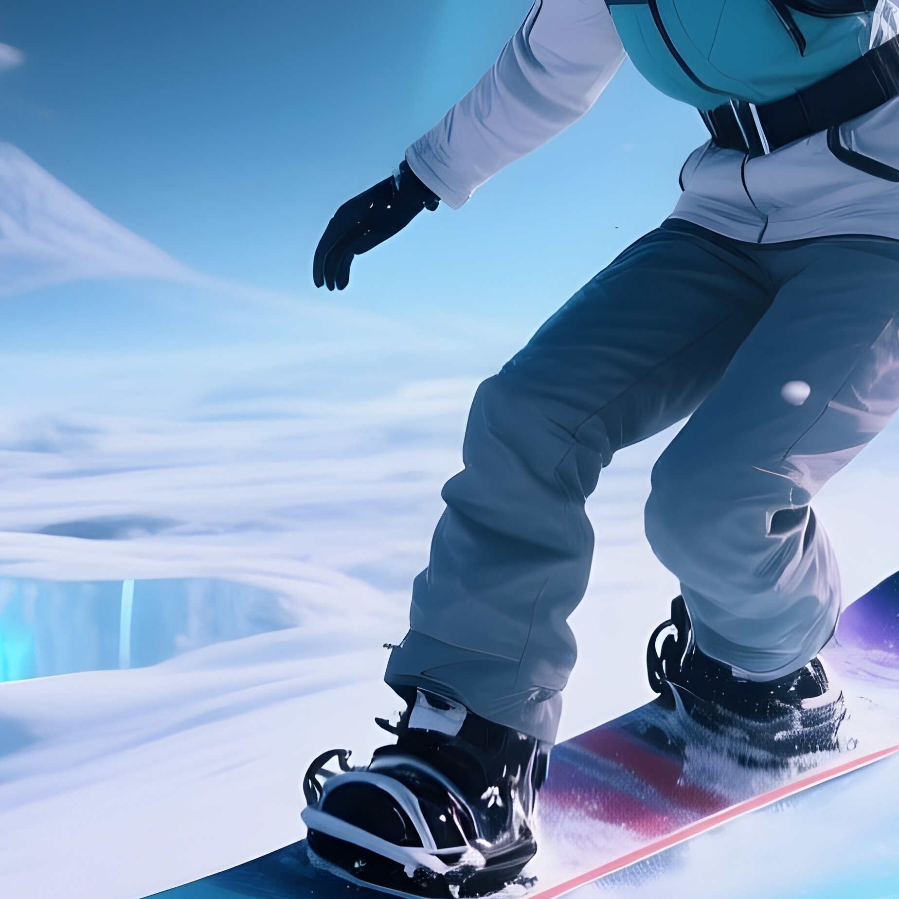 Snowboarder Arctic Wren Gliding Down Rainbow Ice Science Fiction - Full Resolution Quality Preview