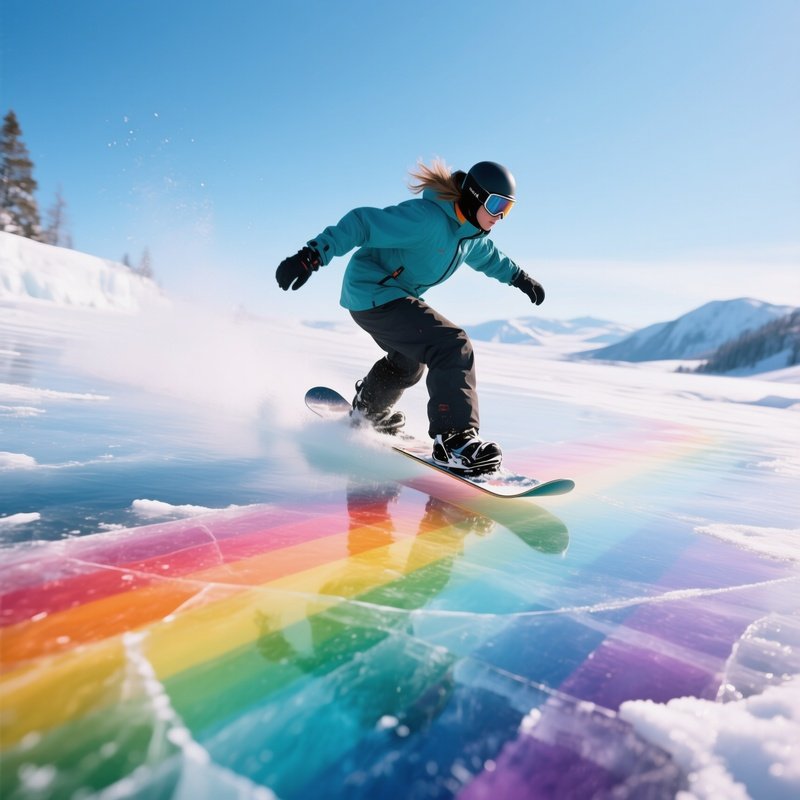Snowboarder Arctic Wren Gliding Down Rainbow Ice