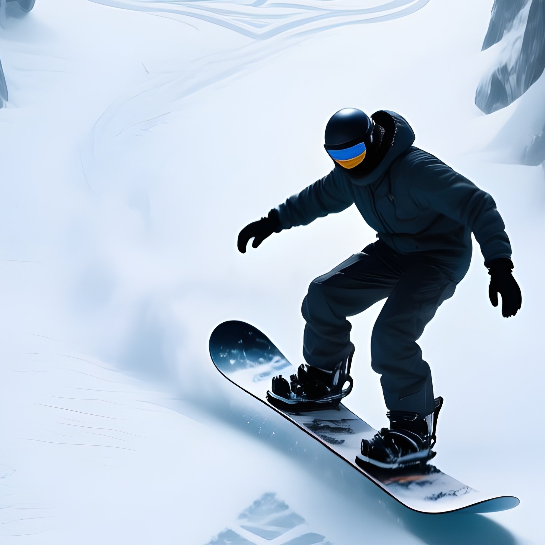 Snowboarder Carving Symbols In An Ice Canyon Science Fiction - Full Resolution Quality Preview