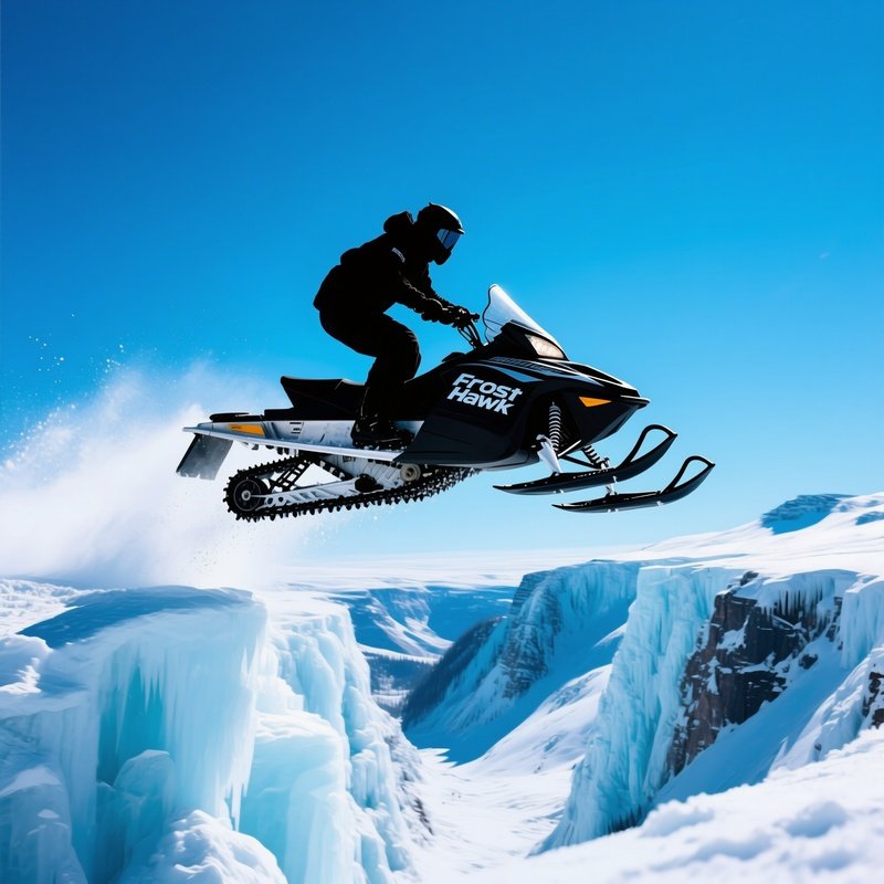 Snowmobiler Leaping Over Frozen Canyons Scenic