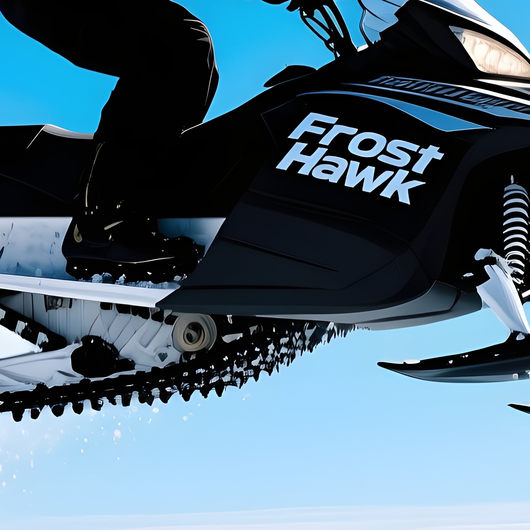 Snowmobiler Leaping Over Frozen Canyons Scenic - Full Resolution Quality Preview